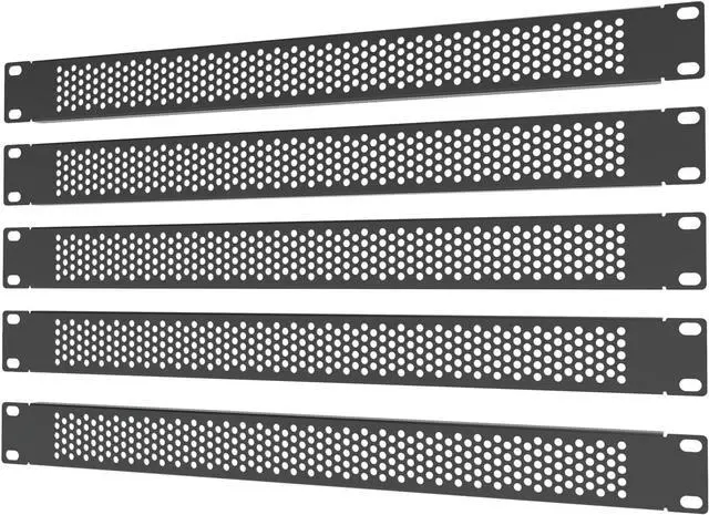 Main image of 5 Pack 1U Venting Blank Panel - Steel Blank Rack Mount Panel Spacer for 19in Server Rack Cabinet or Enclosure, Black (1UVBP5PC)