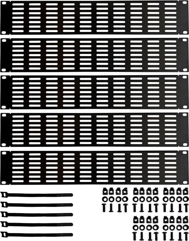 Main image of 2U Steel Blank Panel Vented for 19 inch Server Rack Durable Mount Spacer for Network Cabinet 5 Pack Complete with Installation Hardware and Cable Tie