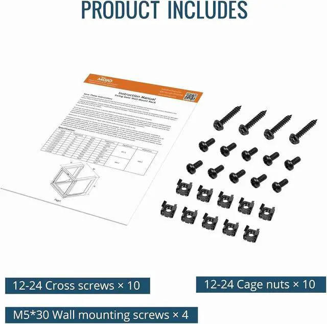 Alt view image 6 of 6 - 6U Wall Mount Server Rack, Open Frame Network Rack for 19" Computer/AV/Data/IT/Media Equipment, 18" Depth, 16" Apart Mounting Holes, Swing Gate, Square and Tapped Holes