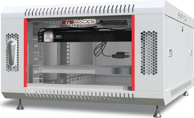 Alt view image 2 of 7 - Sysracks 6U Wall Mount Gray IT Network Av Data Server Rack Cabinet Enclosure 24 Inch Depth - Shelf - 8-Way PDU - Fan - Adjustable Feet - Hardware