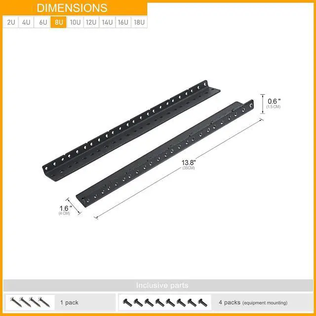 Alt view image 5 of 7 - RIVECO 8U Vertical Rack Rails Kit Heavy Duty Server Rack Mount Rails 2 PCS Black