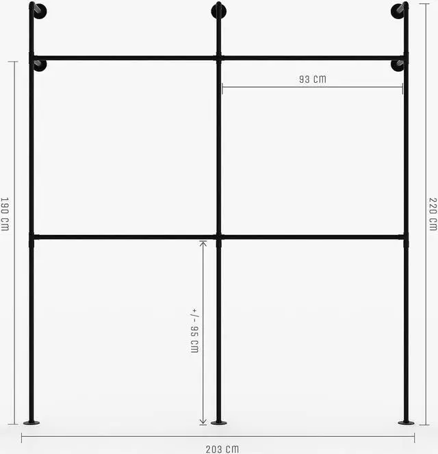 Alt view image 4 of 7 - pamo Industrial pipe clothing rack metal black - Wall mounted clothes racks for hanging clothes - Modern walk in closet - KIM II DOUBLE black