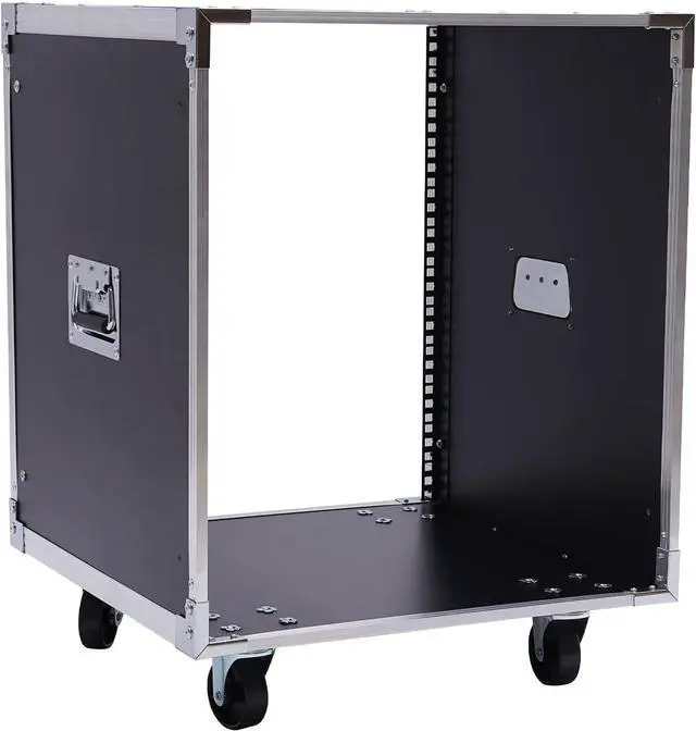 Main image of Av Rack Case with Wheels, 12u Metal Studio Rack Cabinet, Built-in Handles, Locking Swivel Caster Wheels, Telecom, Equipment Rack for Indoor Use in Ktv Rooms, Conference Rooms (Black)