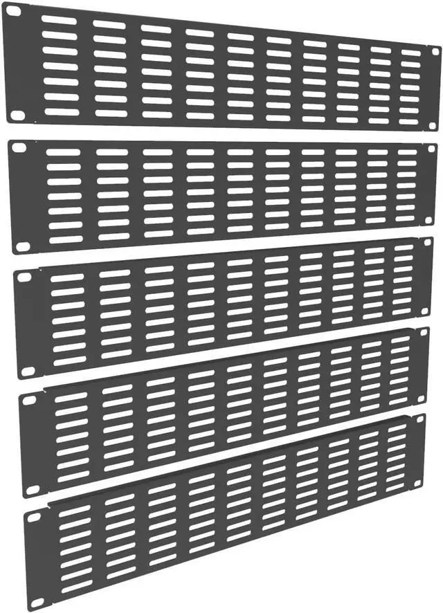 Main image of 5 Pack of 2U Vented Blank Panel - Steel Blank Rack Mount Panel Spacer for 19in Server Rack Cabinet or Enclosure, Black (2U)