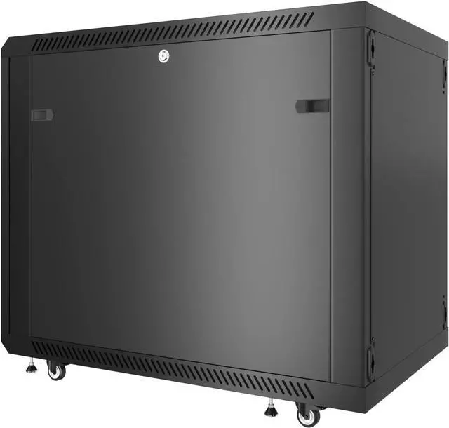 Alt view image 7 of 7 - SYSRACKS 12U 35 Inch Depth Server Rack Cabinet Enclosure Fits Server Equipment - Glass Door - Casters - PDU - Cooling Fan - Shelf