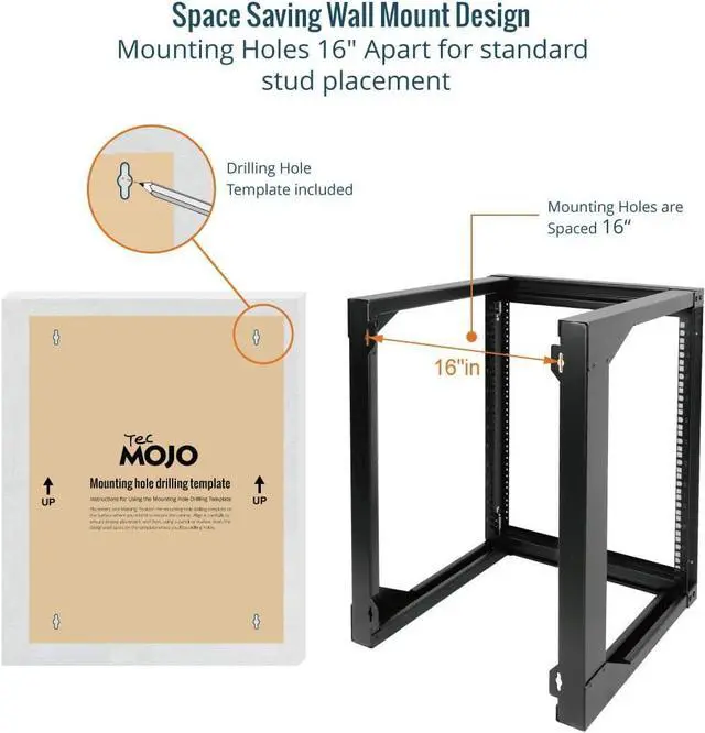 Alt view image 4 of 6 - 12U Wall Mount Rack, Server Rack,Open Frame Server Rack,Network Rack for 19inch Computer/AV/Data/IT/Media Equipment,18inch Depth,16inch Apart Mounting Holes,Swing Gate,Square and Tapped Holes