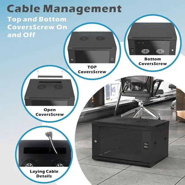 Alt view image 6 of 7 - 6U Server Rack Wall Mount Rack Enclosure with Temp & Humidity Display,Locking Glass Door,2 Fans,6U Network Cabinet 17.7 Deep,19 Inch Server Cabinet for IT Equipment,A/V Devices