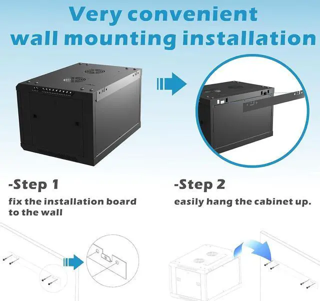 Alt view image 5 of 7 - 6U/9U/12U Server Rack Wall Mount Server Cabinet Enclosure with 2 Cooling Fans, Temp, Locks Door, 17.7 Deep, 19 Inch Network Rack for IT and A/V Equipment (6U)
