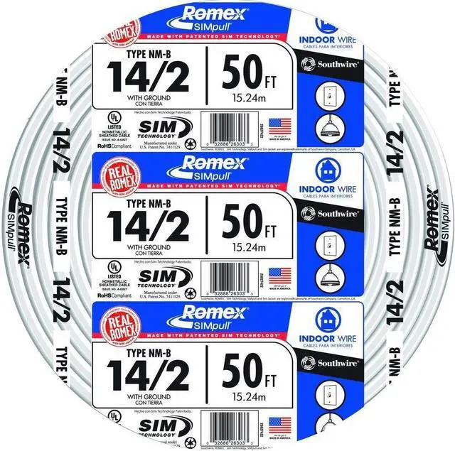 Main image of Southwire Romex Brand Simpull Solid Indoor 14/2 W/G NMB Cable 50ft coil - SW# 28827422