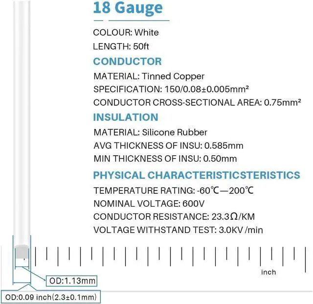 Alt view image 2 of 7 - BNTECHGO 18 Gauge Silicone Wire Spool 50 ft White Flexible 18 AWG Stranded Tinned Copper Wire Single Conductor Wire