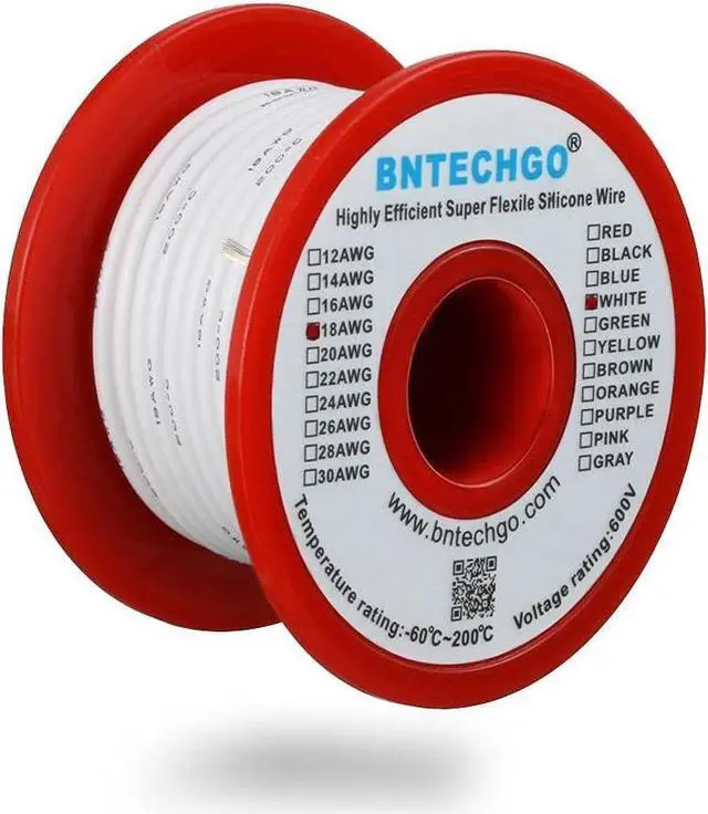 Alt view image 3 of 7 - BNTECHGO 18 Gauge Silicone Wire Spool 50 ft White Flexible 18 AWG Stranded Tinned Copper Wire Single Conductor Wire