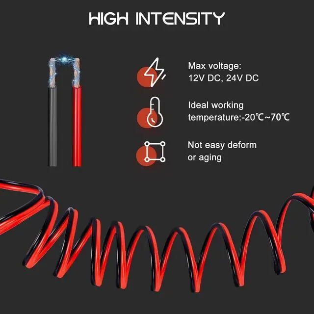 Alt view image 3 of 7 - 12Gauge 50FT Electrical Wire Cable Flexible Wire Extension Cord 12AWG Copper Clad Aluminum Copper Wire 2 Conductors Red Black Parallel Wire line Hookup LED Lighting Strips 12V/24V DC Cable