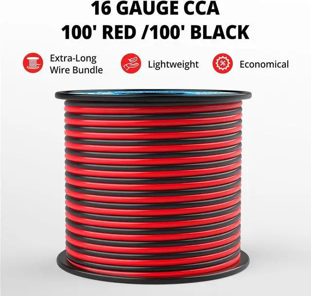 Alt view image 3 of 7 - NAOEVO 16 Gauge Wire 100FT, 2 Conductors Electrical Wire Red Black Cable, Flexible/Low Voltage/PVC 16 AWG Copper Clad Aluminum Extension Cord for Speaker Wire, LED Wire, Automotive Wire 12V/24V DC
