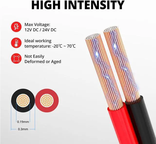 Alt view image 4 of 7 - NAOEVO 16 Gauge Wire 100FT, 2 Conductors Electrical Wire Red Black Cable, Flexible/Low Voltage/PVC 16 AWG Copper Clad Aluminum Extension Cord for Speaker Wire, LED Wire, Automotive Wire 12V/24V DC