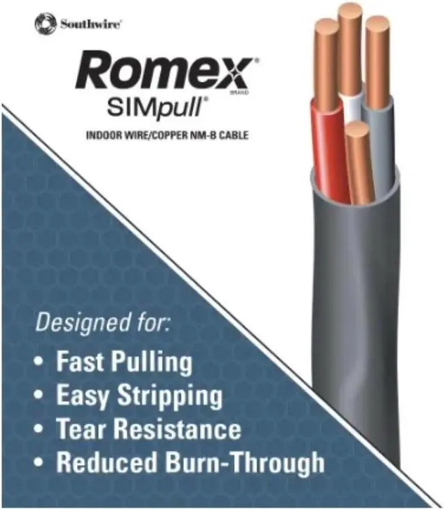 Alt view image 3 of 3 - Southwire 15 ft. 6/3 Black Stranded Romex SIMpull CU NM-B W/G Wire