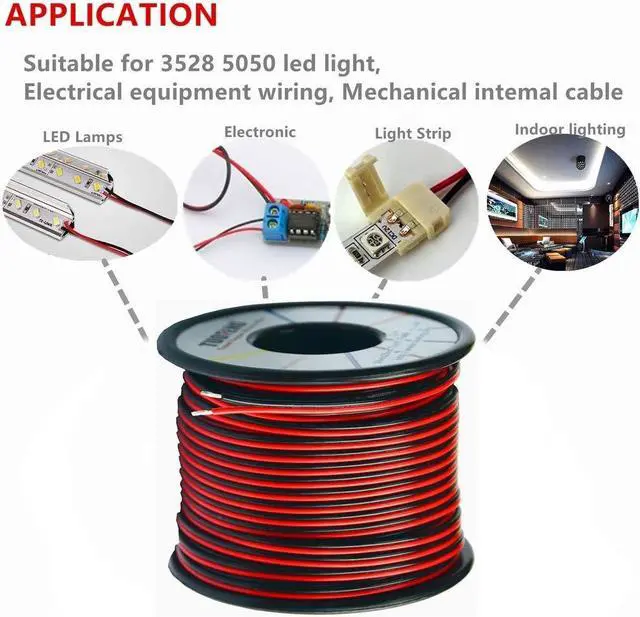 Alt view image 4 of 7 - 22awg Electrical Wire 100 ft 22 Gauge Led Wire 2 Pin Extension Cable Wire Red Black Wires 12V/24V DC Cable for Led Strips Single Colour