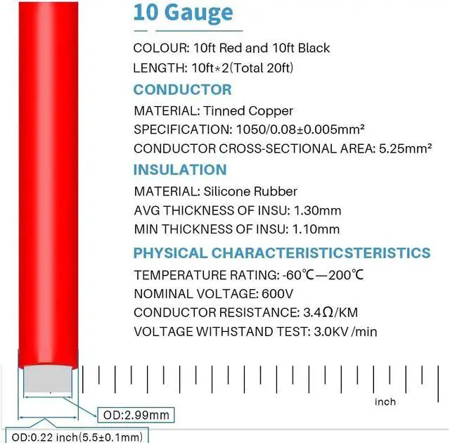 Alt view image 2 of 7 - BNTECHGO 10 Gauge Silicone Wire 10 ft red and 10 ft Black Flexible 10 AWG Stranded Tinned Copper Wire