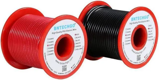 Main image of BNTECHGO 20 Gauge PVC 1007 Solid Electric Wire Red and Black Each 50 ft 20 AWG 1007 Hook Up Tinned Copper Wire