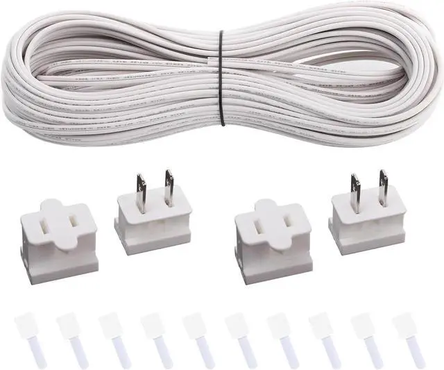 Main image of SPT-1 Wire 50FT Electrical Wire 18-Gauge 2-Conductor Wire Hookup Stranded Copper Wire Extension Cable with 4 Vampire Plugs 10 Velcro Cable Ties, White