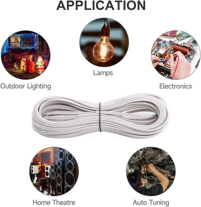 Alt view image 4 of 7 - SPT-1 Wire 50FT Electrical Wire 18-Gauge 2-Conductor Wire Hookup Stranded Copper Wire Extension Cable with 4 Vampire Plugs 10 Velcro Cable Ties, White