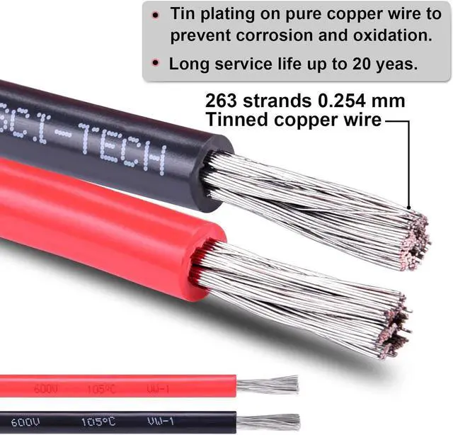 Alt view image 2 of 5 - 6 AWG Electrical Wire - 20FT Red & 20FT Black Tinned Copper Cable for Car Audio Automotive Trailer Marine, PV Wire for Low Voltage LED Light (6AWG 20FT Red + 20FT Black)