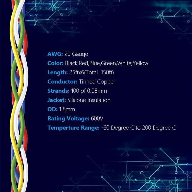 Alt view image 2 of 7 - Fermerry 20 AWG Stranded Wire Spool 25ft Each 6 Colors Flexible 20 Gauge Silicone Hook up Wire Kit Electrical Tinned Copper Wire