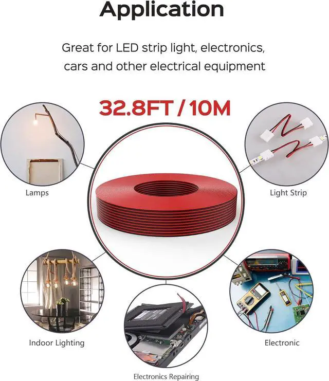 Alt view image 6 of 7 - 18AWG 2 Wire Electrical Cord JACKYLED 2 Conductor 10M/32.8ft Wire Cord 18 Gauge Flexible Cable for LED Strips Electrical Wire 12V/24V DC Cable, 18/2 Wire Black and Red