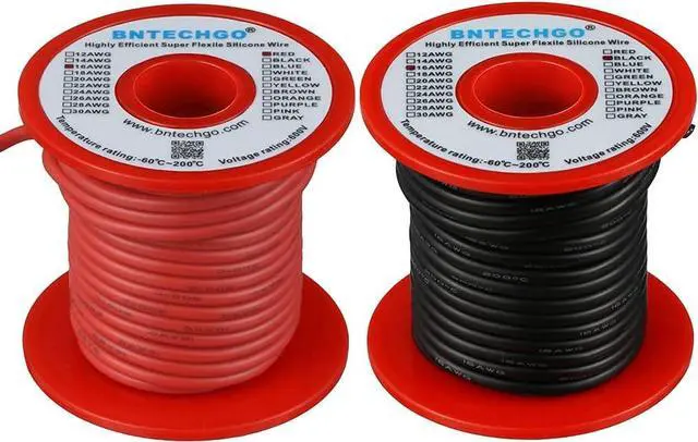 Main image of BNTECHGO 16 Gauge Silicone Wire Spool red and Black Each 50ft Flexible 16 AWG Stranded Tinned Copper Wire