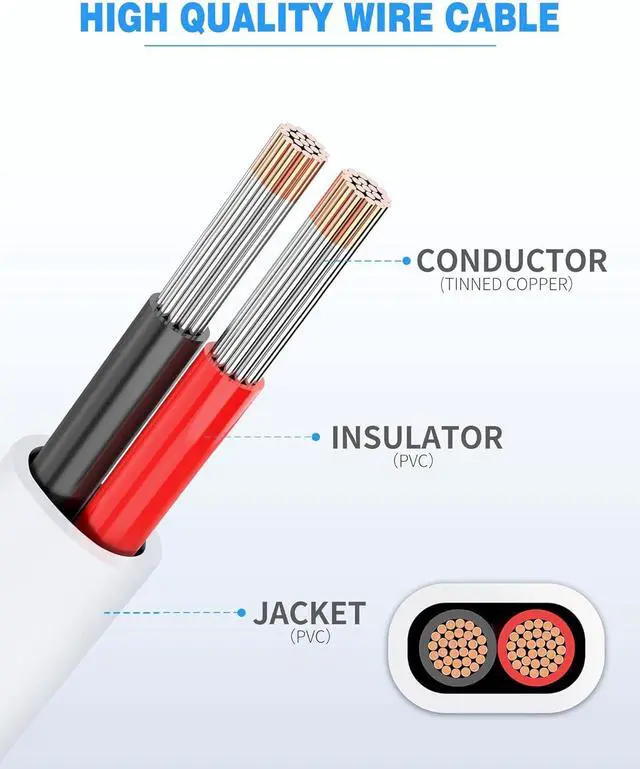 Alt view image 2 of 7 - NAOVEO 16 Gauge Wire 2 Conductor Electrical Wire, 16 AWG Wire Stranded PVC Tinned Copper Cable, Flexible/Low Voltage/Red Black Hookup Wire for LED Strips Lamps, Marine, Speaker, Appliances (100FT)