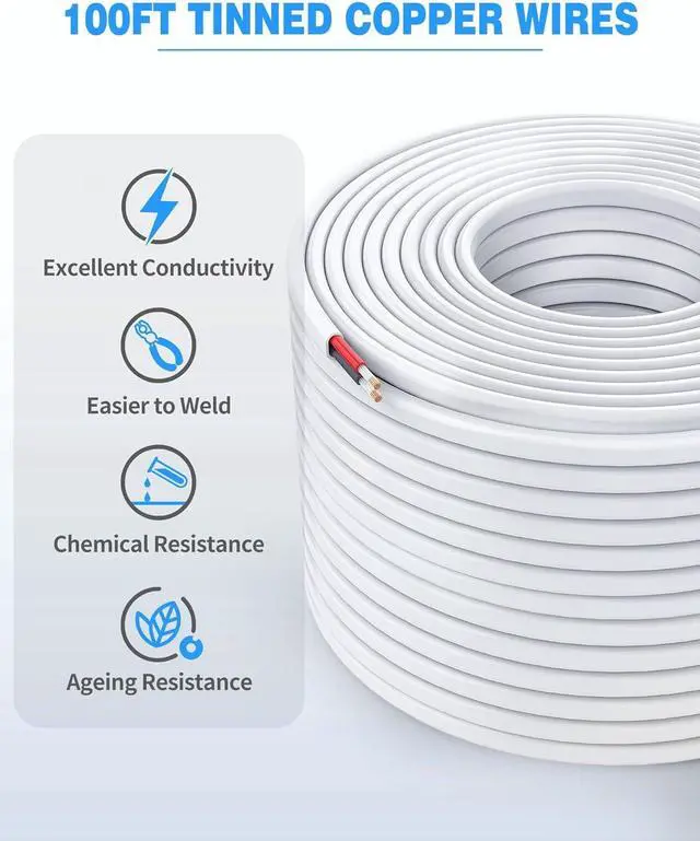 Alt view image 6 of 7 - NAOVEO 16 Gauge Wire 2 Conductor Electrical Wire, 16 AWG Wire Stranded PVC Tinned Copper Cable, Flexible/Low Voltage/Red Black Hookup Wire for LED Strips Lamps, Marine, Speaker, Appliances (100FT)