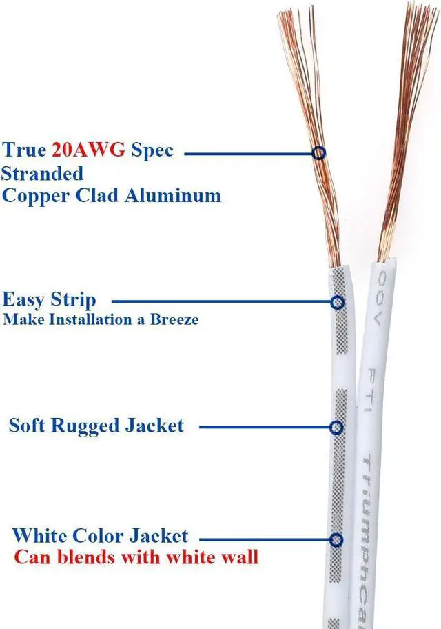 Alt view image 2 of 6 - 20m(66ft) 20AWG 2Pin Extension Cable Wire Cord Line for Single Color LED Strip Ribbon Lights 3528 5050,2 Wire 20-Gauge Parallel Wire