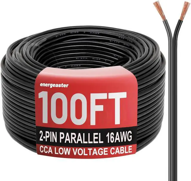 Main image of 16 Gauge Wire 100FT, 2 Conductors Electrical Wire Black Cable, Low Voltage 16 AWG Copper Clad Aluminum Extension Cord for Speaker Wire, LED Wire, Automotive Wire 12V/24V DC