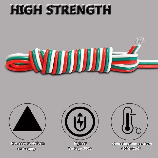 Alt view image 3 of 7 - 100ft Extension Cable 3 Pin Wire Cord 30M 22AWG Hookup Electrical 3 Color Wire Stranded Tinned Copper Cord for Led Strips WS2812B WS2811 Dream RGB Color 3528 5050,12/24V DC LEDs RGB Lighting