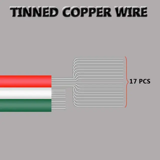 Alt view image 5 of 7 - 100ft Extension Cable 3 Pin Wire Cord 30M 22AWG Hookup Electrical 3 Color Wire Stranded Tinned Copper Cord for Led Strips WS2812B WS2811 Dream RGB Color 3528 5050,12/24V DC LEDs RGB Lighting