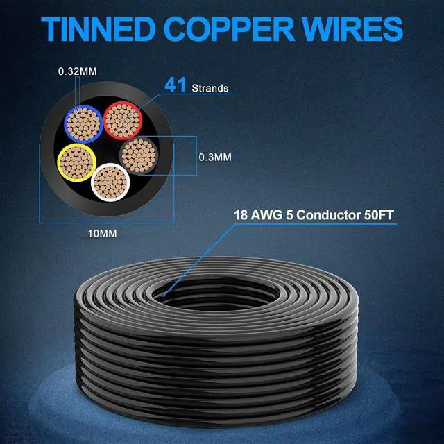 Alt view image 3 of 6 - 18 Gauge Wire 5 Conductor Electrical Wire, 18 AWG Wire Stranded PVC Cord, 12V Low Voltage/Tinned Copper/Flexible/18/5 Wire for Automotive Wire LED Strips Lamp Lighting Marine (50FT-15.24M)