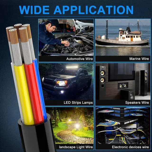 Alt view image 6 of 6 - 18 Gauge Wire 5 Conductor Electrical Wire, 18 AWG Wire Stranded PVC Cord, 12V Low Voltage/Tinned Copper/Flexible/18/5 Wire for Automotive Wire LED Strips Lamp Lighting Marine (50FT-15.24M)