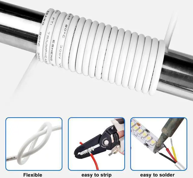 Alt view image 4 of 7 - 22 Gauge Electrical Wire 3 Conductor, 50FT 22 AWG Stranded Low Voltage LED Cable, 22/3 Tinned Copper Hookup Wire, Insulated 3 Wire Cable, Flexible Power Wire for LED Lamp Lighting Strip Automotive
