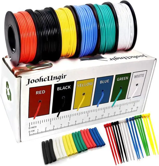 Main image of 150Ft 16 Gauge Wire 6 Colors Electrical Wires 16AWG 600V Tinned Copper Silicone Wires Electric Stranded Hook Up DIY Wires Kit Insulated for Flexibility & Durability Ideal for Elec Wiring Proj