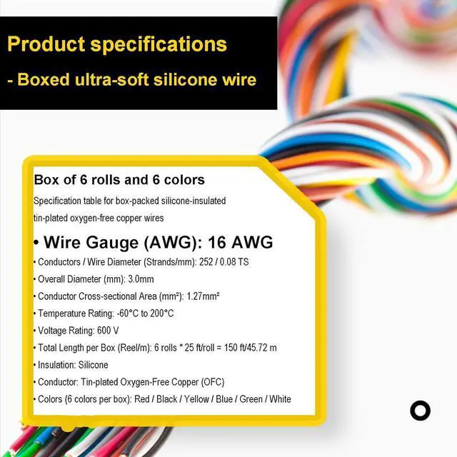 Alt view image 3 of 7 - 150Ft 16 Gauge Wire 6 Colors Electrical Wires 16AWG 600V Tinned Copper Silicone Wires Electric Stranded Hook Up DIY Wires Kit Insulated for Flexibility & Durability Ideal for Elec Wiring Proj