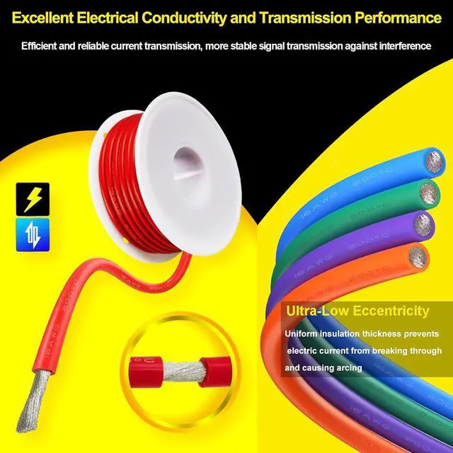 Alt view image 4 of 7 - 150Ft 16 Gauge Wire 6 Colors Electrical Wires 16AWG 600V Tinned Copper Silicone Wires Electric Stranded Hook Up DIY Wires Kit Insulated for Flexibility & Durability Ideal for Elec Wiring Proj