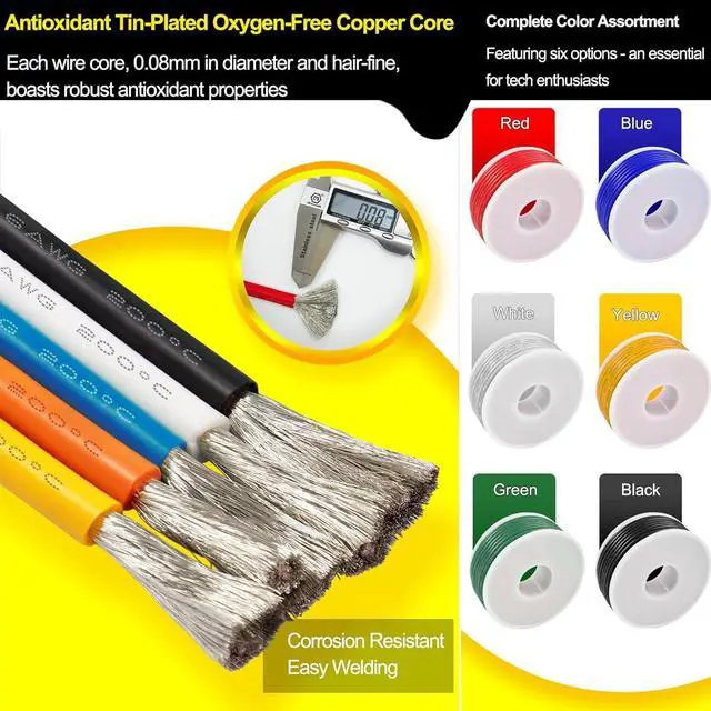 Alt view image 7 of 7 - 150Ft 16 Gauge Wire 6 Colors Electrical Wires 16AWG 600V Tinned Copper Silicone Wires Electric Stranded Hook Up DIY Wires Kit Insulated for Flexibility & Durability Ideal for Elec Wiring Proj