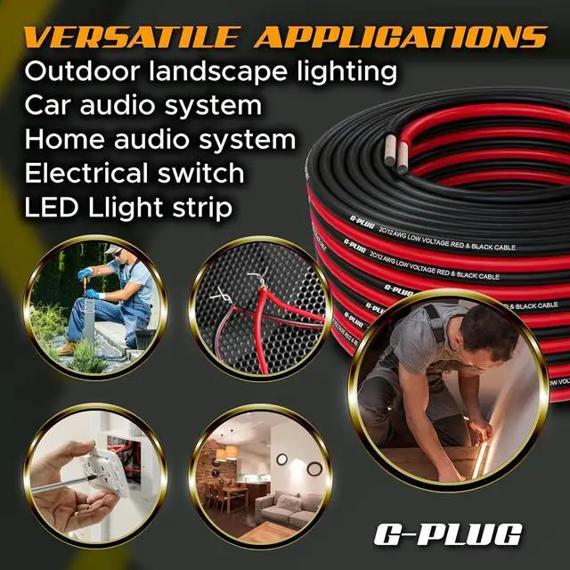 Alt view image 5 of 6 - G-PLUG 12 Gauge Wire, 12 AWG Electrical Wire 100FT, 2 Conductor Red Black Flexible Wire Low Voltage Lights, LED Lighting, Speaker, Automotive, Landscape Wire, Home Outdoor Electrical Cable 12V/24V DC
