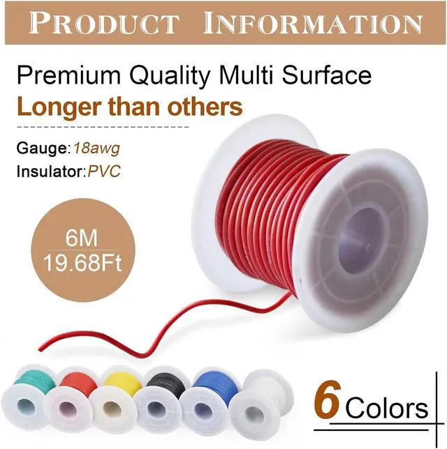Alt view image 3 of 7 - 18 AWG PVC Electrical Wire,THUN-CT Electrical Wire Kit 6 Colors (20ft Each),Tinned Copper Wire, 18 Gauge Stranded Hook Up Wires Kit