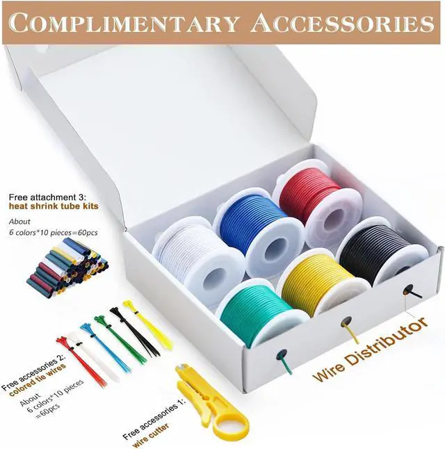 Alt view image 7 of 7 - 18 AWG PVC Electrical Wire,THUN-CT Electrical Wire Kit 6 Colors (20ft Each),Tinned Copper Wire, 18 Gauge Stranded Hook Up Wires Kit