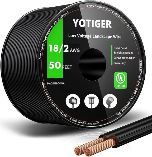 Aniai 250ft 18/2 SPT-1 Low Voltage Landscape Wire - 18 Gauge, 2 Conductor, White, For Outdoor Lights
