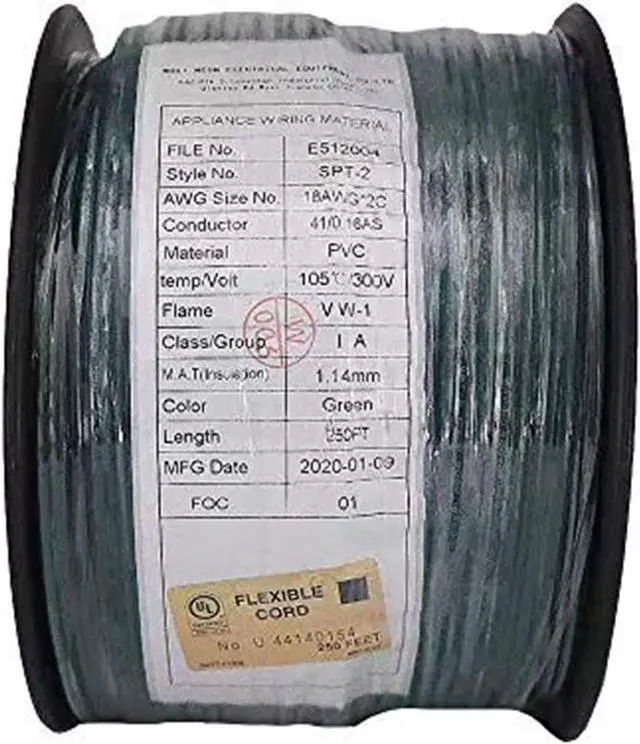 Alt view image 2 of 7 - SPT-2 18/2 Low Voltage Landscape Lighting Copper Wire - 250 Feet Green 18 Gauge Wire 2-Conductor - UL Listed 18/2 Wire Electrical Wire