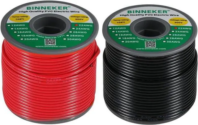 Main image of 22 Gauge PVC 1007 Solid Electric Wire Red and Black Each 100 ft 22 AWG 1007 Hook Up Wire 300V Solid Tinned Copper Wire