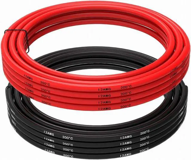 Main image of 12 Gauge Electrical Wire 20 Feet [10 ft Black and 10 ft Red] Tinned Copper Wire Stranded Wire - 12 AWG Silicone Wire - Flexible Silicone Wire Works Well for RC car, Drone