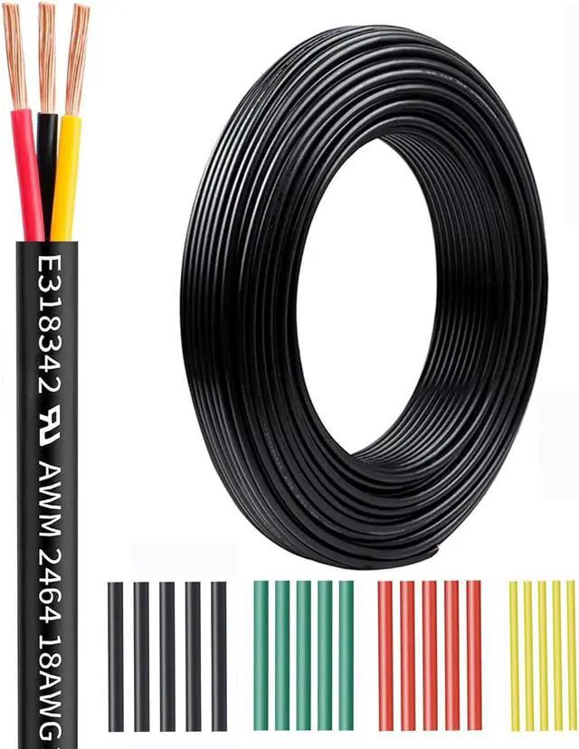 Main image of 18 Gauge 3 Conductors Premium Electrical Wire 18 AWG Electrical Wire Stranded PVC Cord Copper Cable Flexible Low Voltage LED Cable Lamps Lighting Automotive (18AWG-3C, 30Ft)