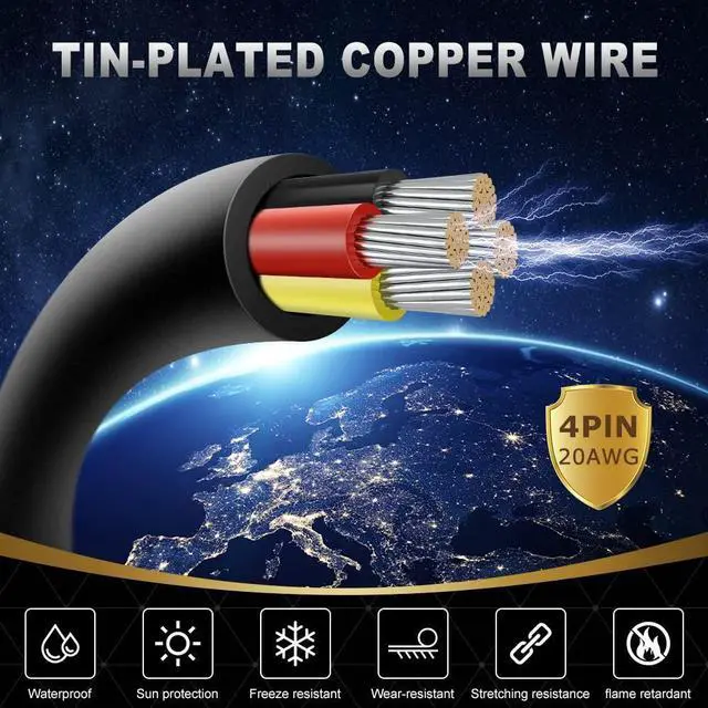 Alt view image 2 of 7 - 20 Gauge 4 Conductor Wire, 32.8FT Black PVC Stranded Tinned Copper Wire, 20/4 Speaker Wire, Audio Power Cable, Flexible 20AWG 4 Wire Cable for Security/Alarm/Access Control/Sound